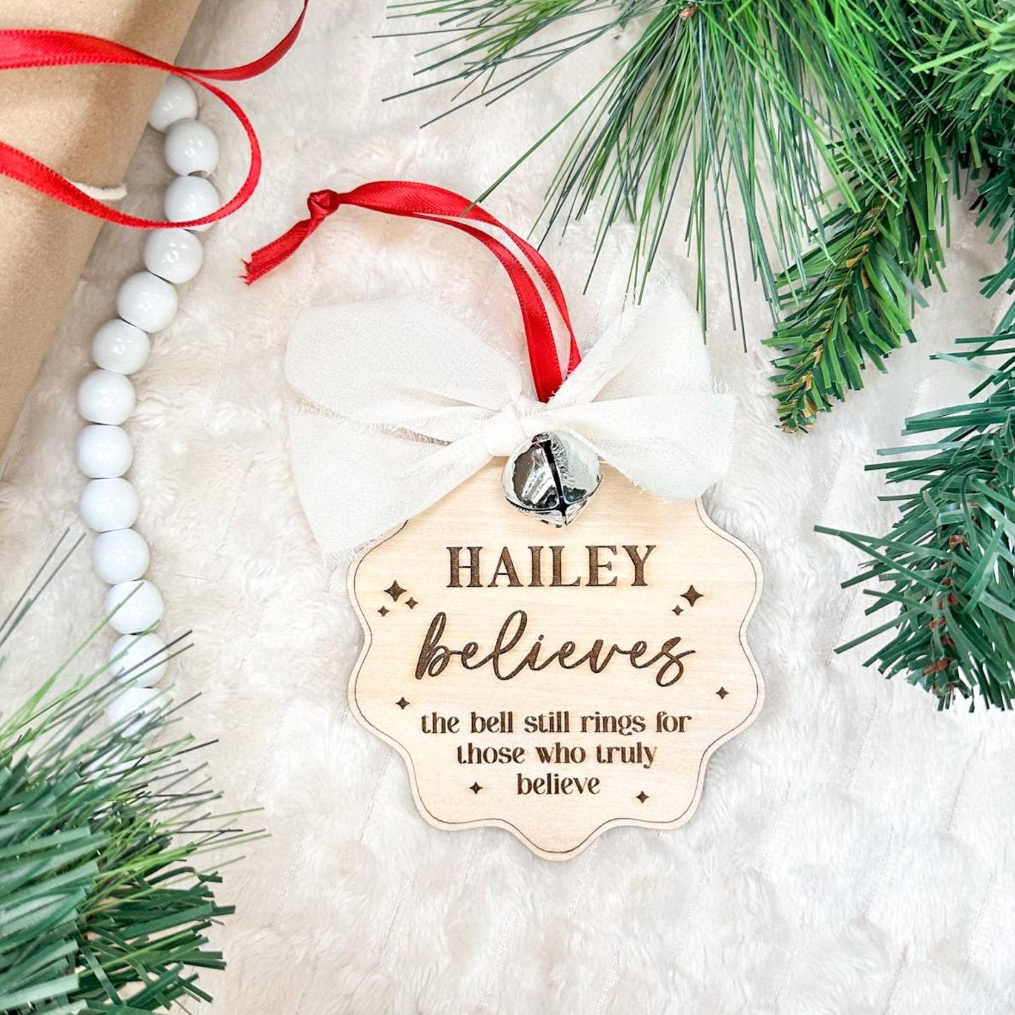 Personalized Believe Ornament with Real Bell Luna Beam Creations