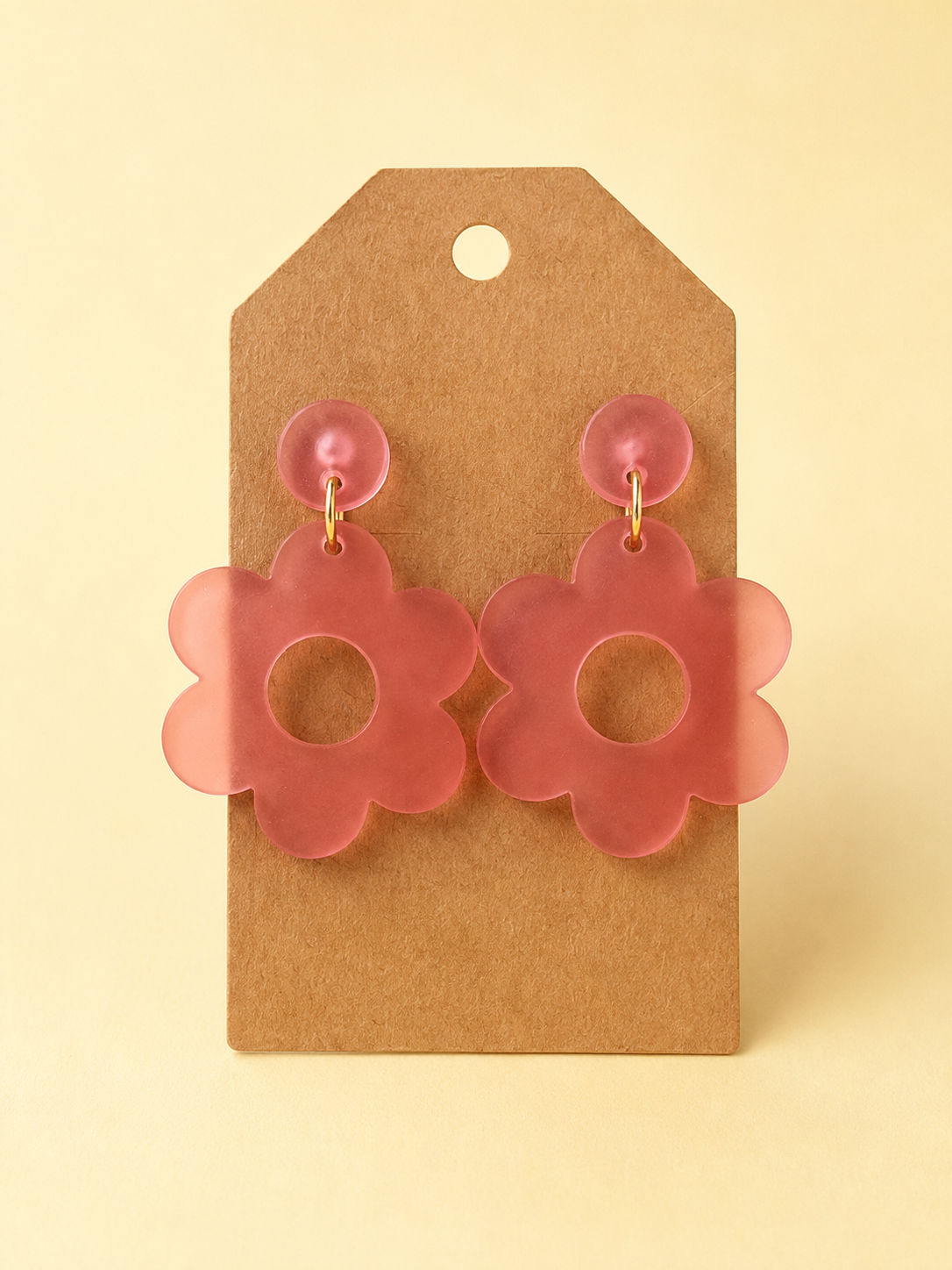 Flower Acrylic Earrings - Pink Frosted