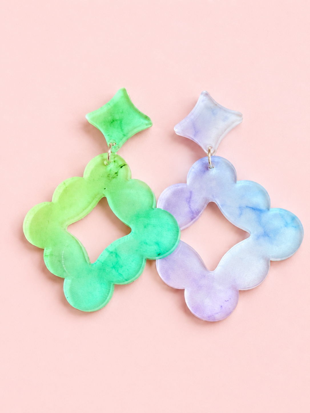 Pastel Marble Star Dangle Earrings - Imperfect