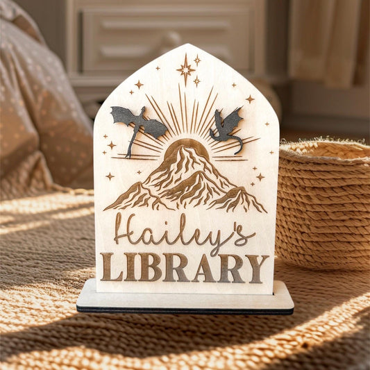 Dragon & Mountain Library Sign Luna Beam Creations