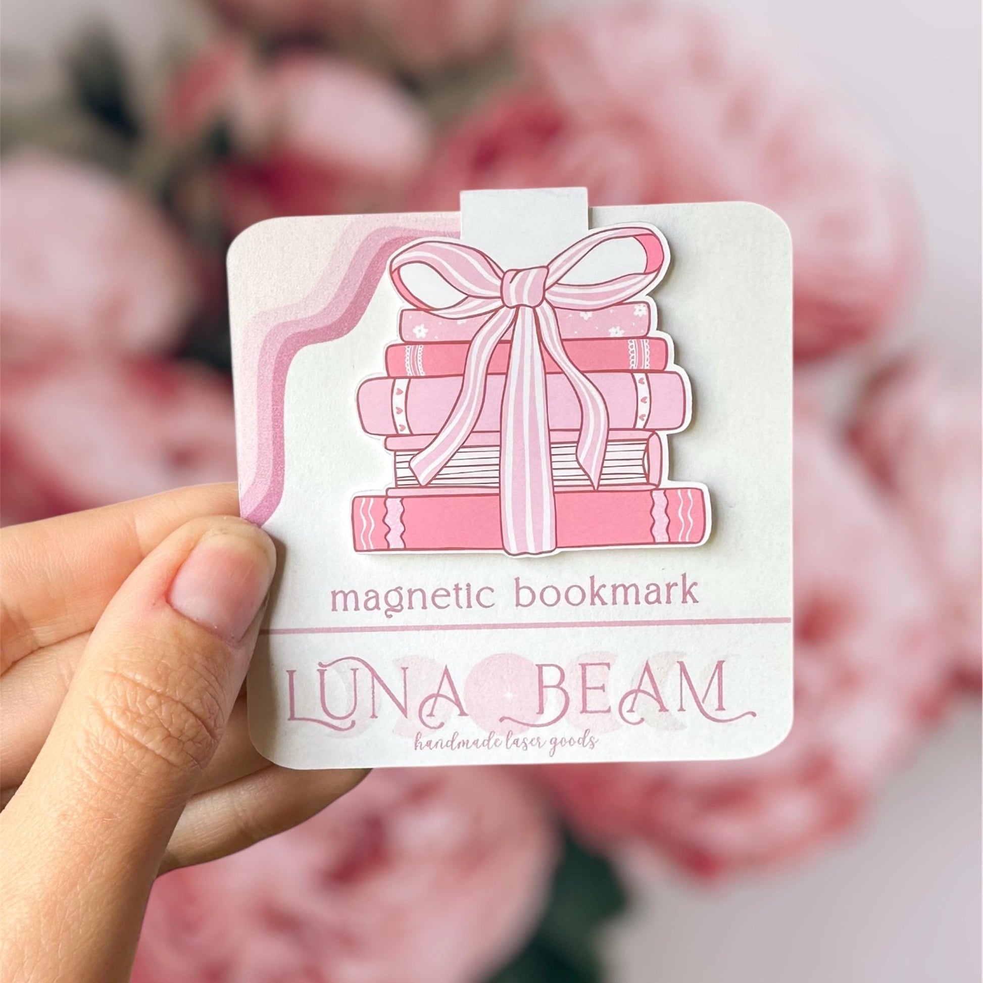 Pink Stack of Books Magnetic Bookmark Luna Beam Creations