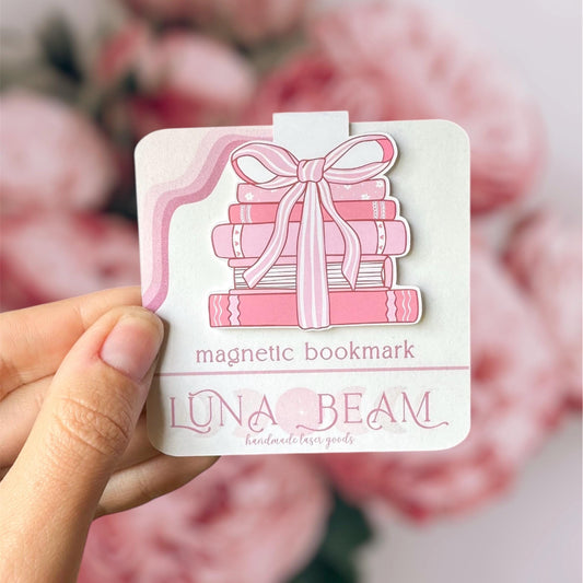 Pink Stack of Books Magnetic Bookmark Luna Beam Creations