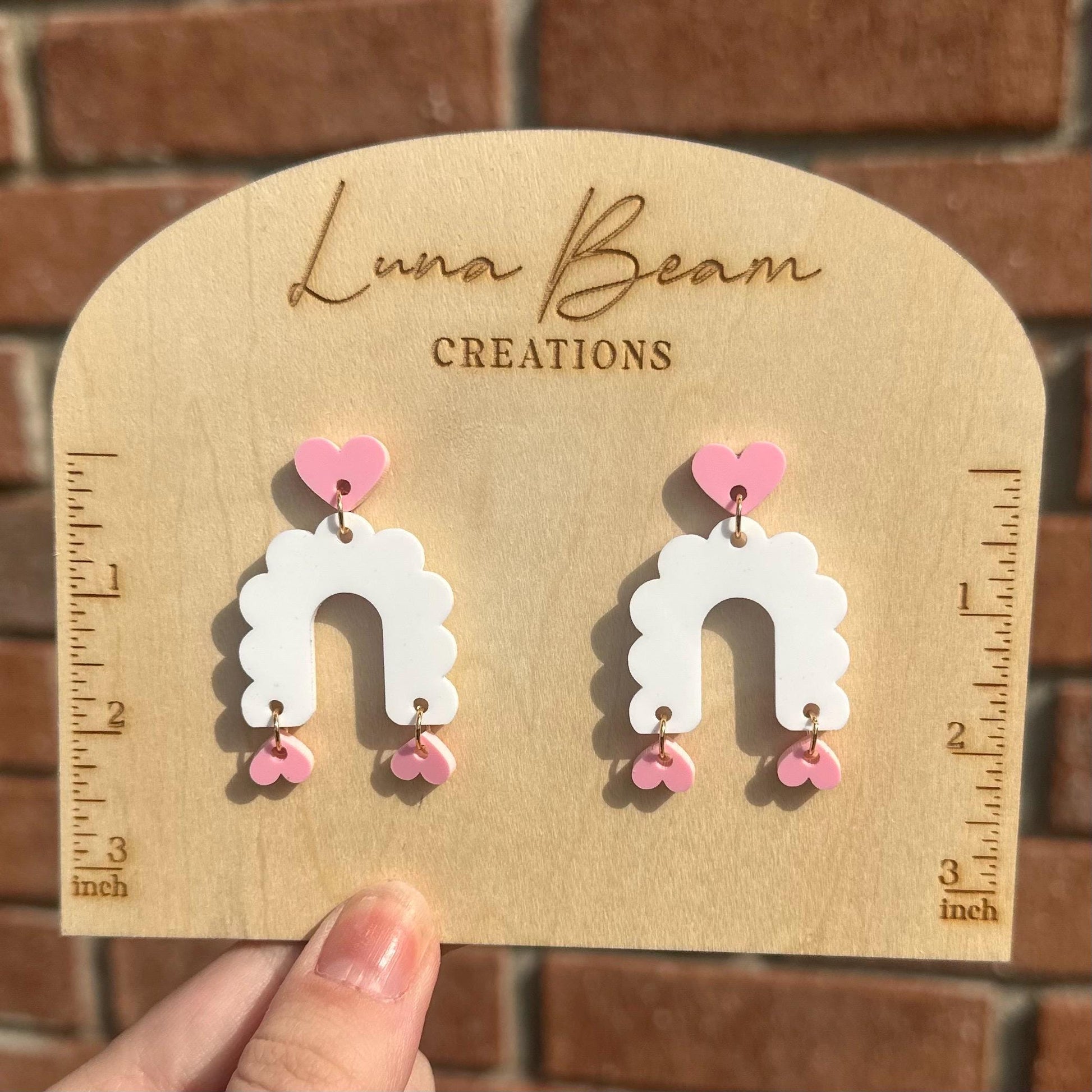 Scalloped Heart Dangle Earrings Luna Beam Creations