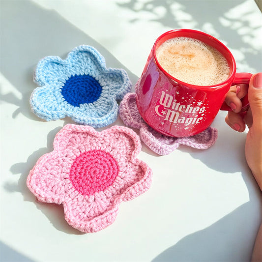 Crochet Flower Mug Rug Coasters Luna Beam Creations