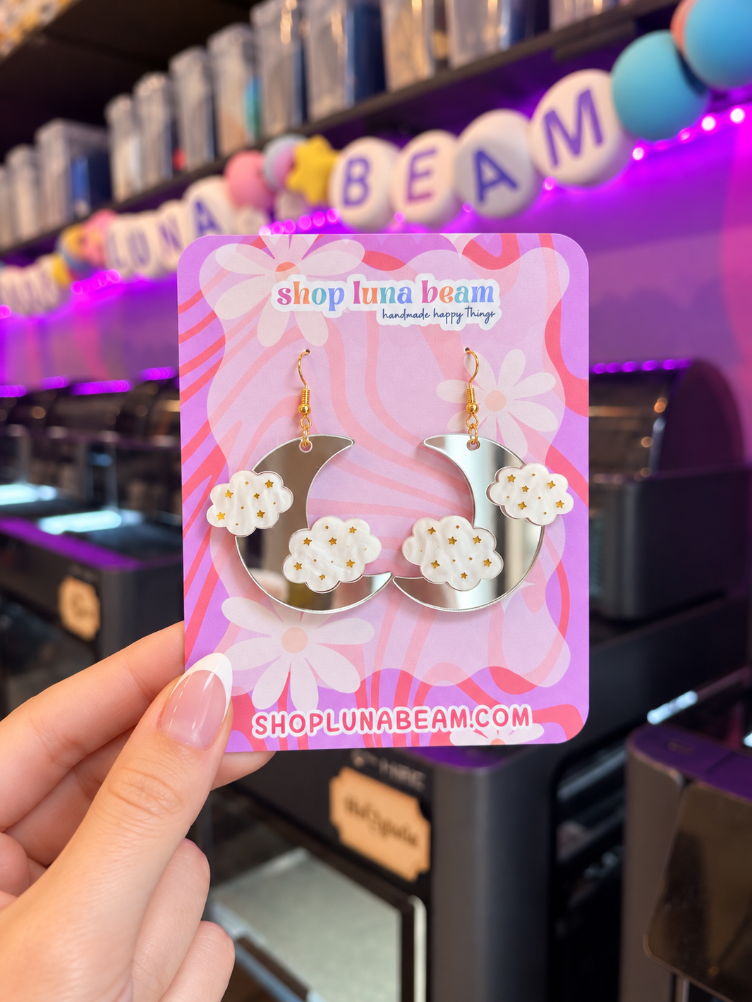 Celestial Moon Mirror Dangle Earrings