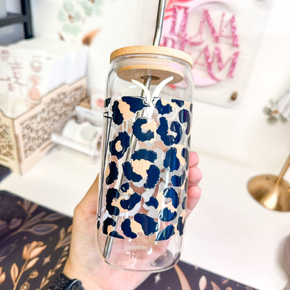 20oz Leopard Print Coffee Glass Luna Beam Creations