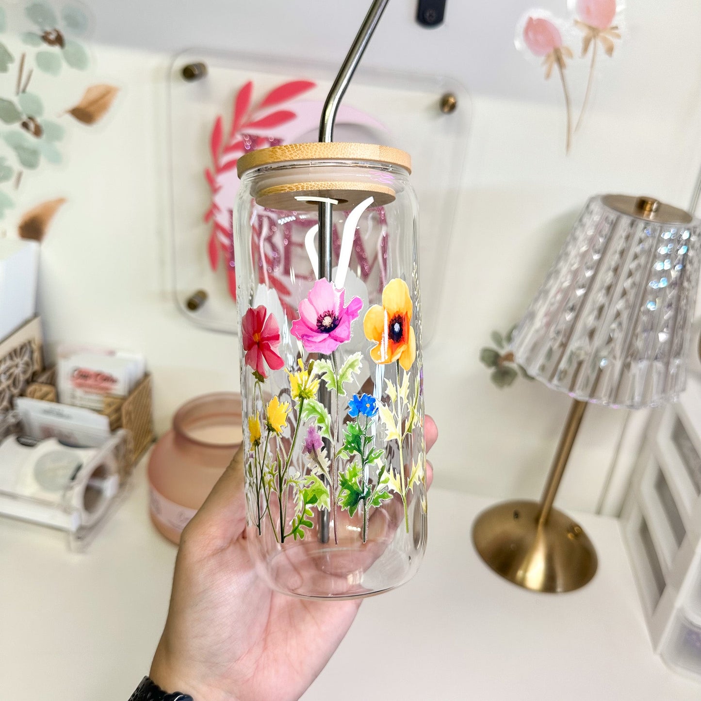 20oz Wildflowers Glass Luna Beam Creations