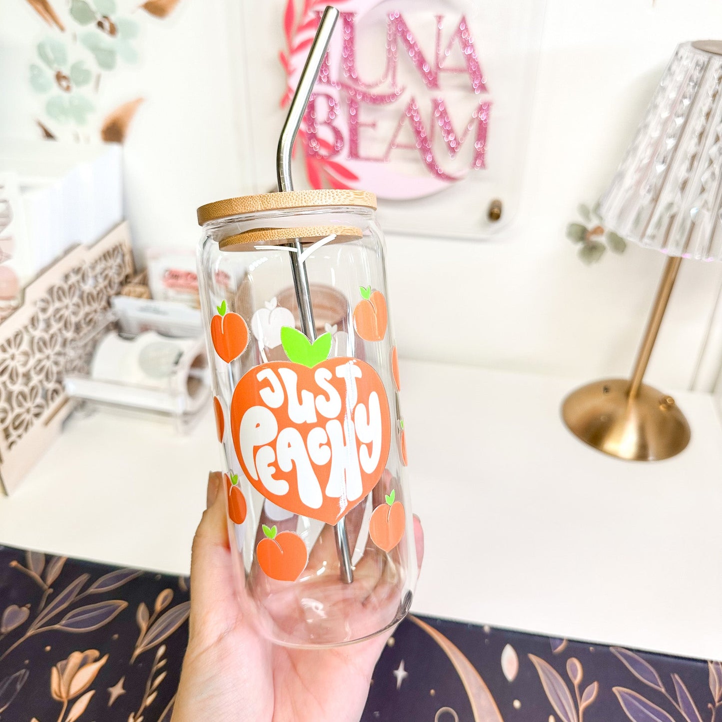 20oz Just Peachy Glass Luna Beam Creations