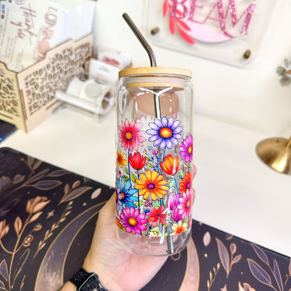20oz Colorful Wildflower Daisy Glass Luna Beam Creations