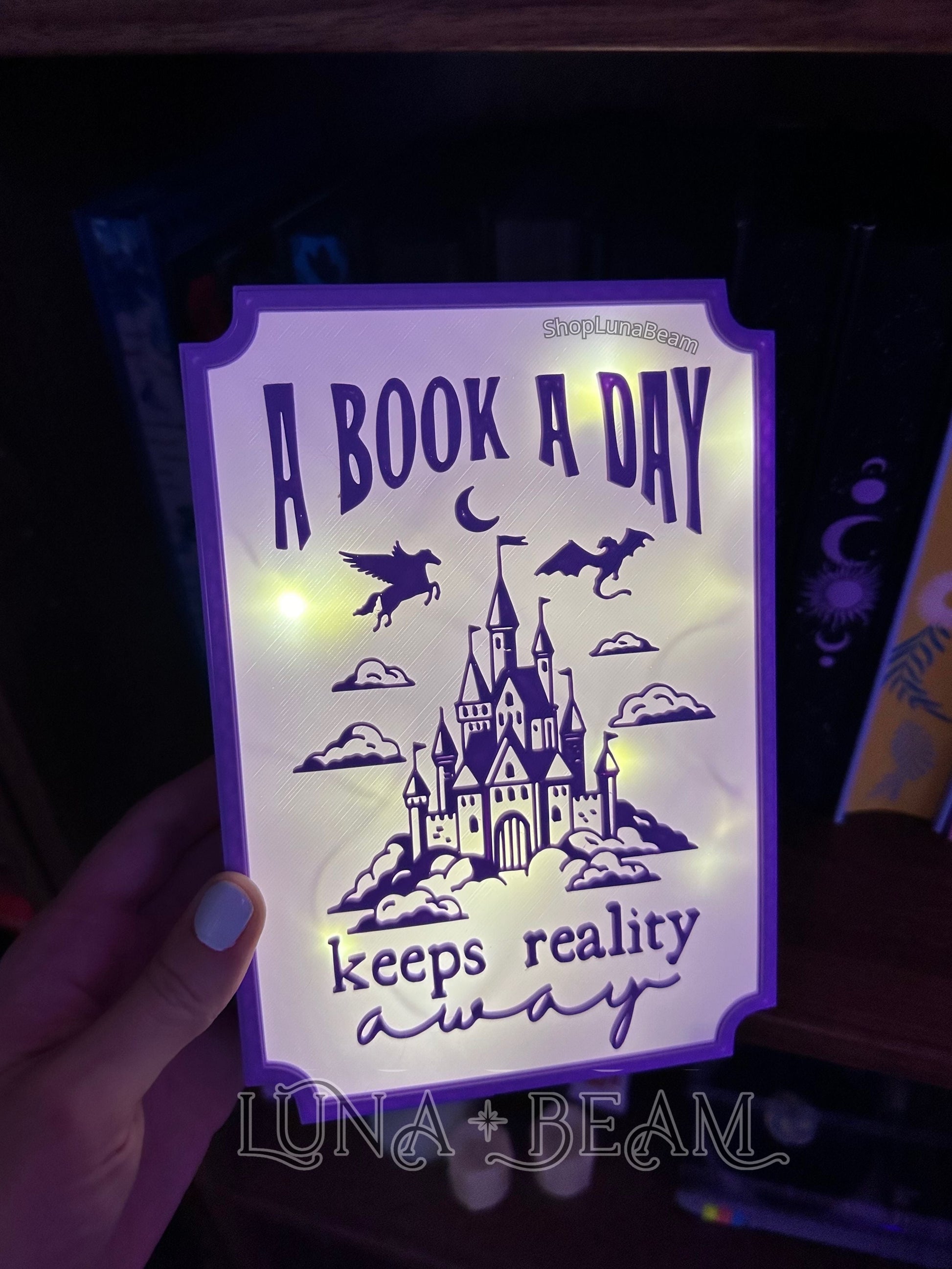 A Book a Day Keeps Reality Away 3D Printed Light Box Luna Beam Creations