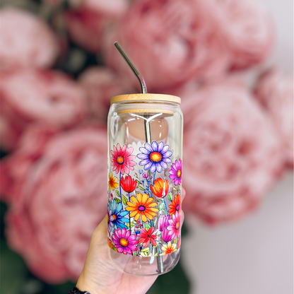 20oz Colorful Wildflower Daisy Glass Luna Beam Creations