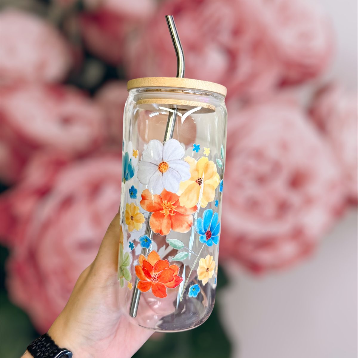 20oz Colorful Floral Glass Luna Beam Creations