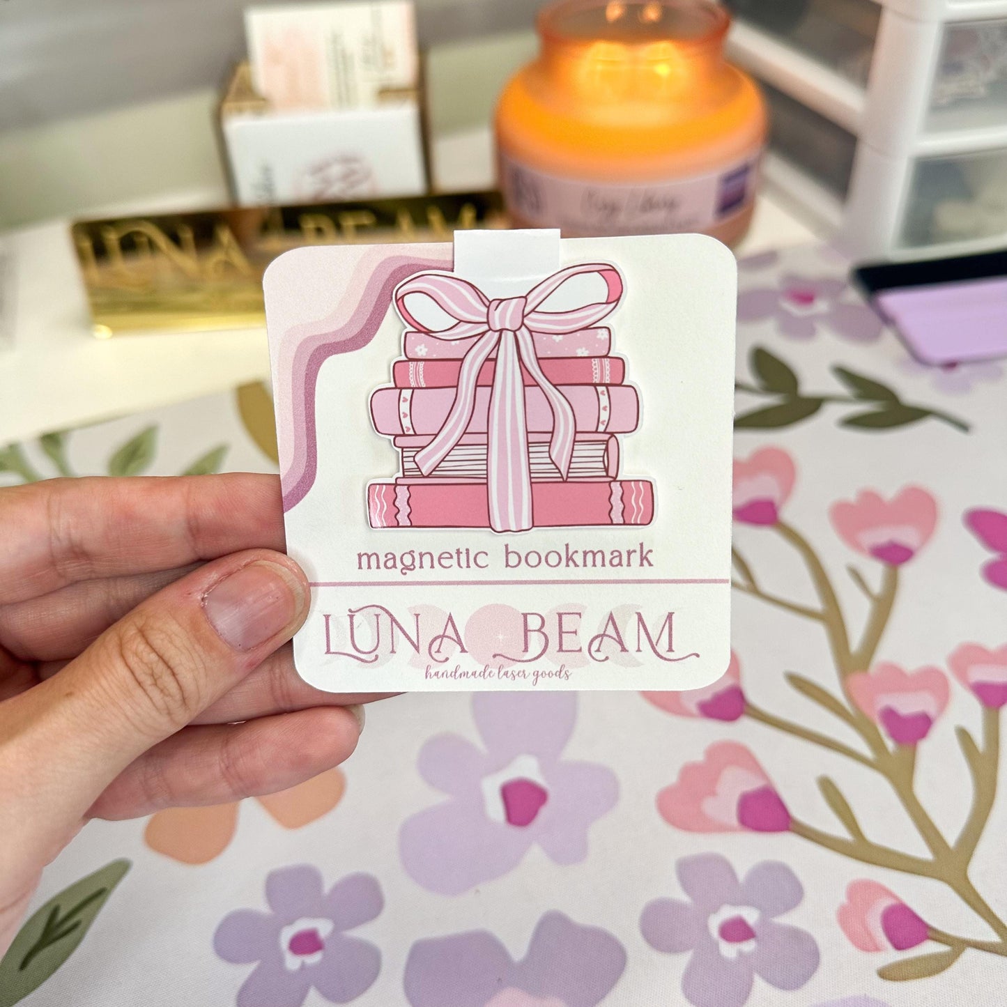 Pink Stack of Books Magnetic Bookmark Luna Beam Creations