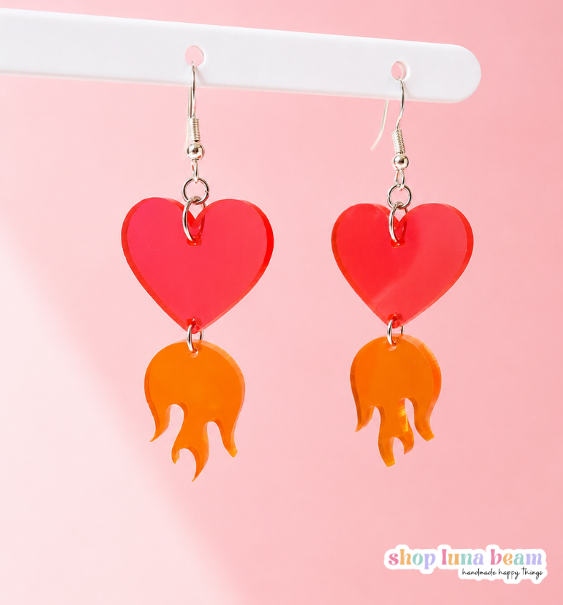 Fire Heart Dangle Earrings