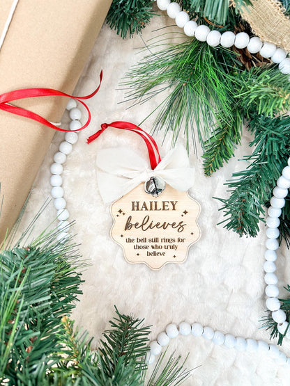 Personalized Believe Ornament with Real Bell Luna Beam Creations