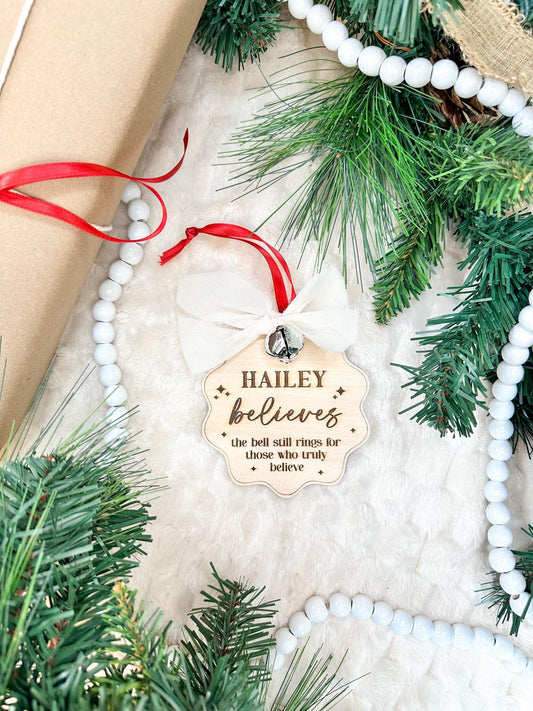 Personalized Believe Ornament with Real Bell Luna Beam Creations