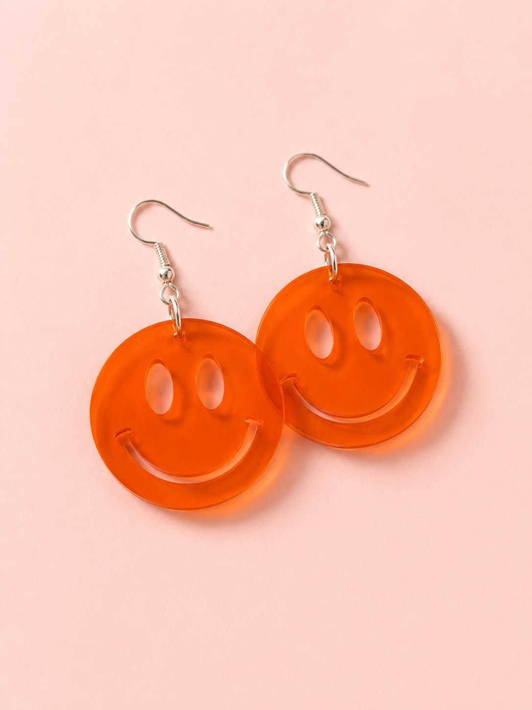Smiley Face Dangle Earrings - Orange