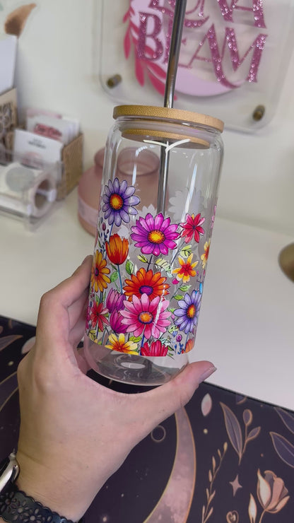 20oz Colorful Wildflower Daisy Glass
